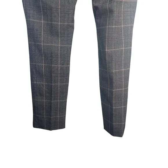 ZARA Small Plaid Small Slim Fit Trousers Gray Check Pattern - Picture 12 of 14